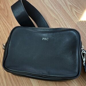 Leatherology Double ZipBlack Leather Cross Body  Bag with Dust bag. Monogram PRC
